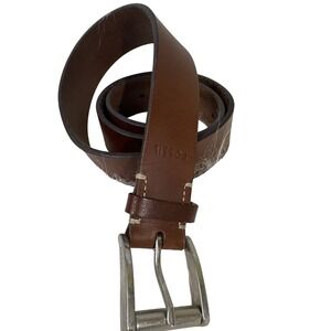 Fossil Mens Brown Leather Belt Silver Buckle Size 32